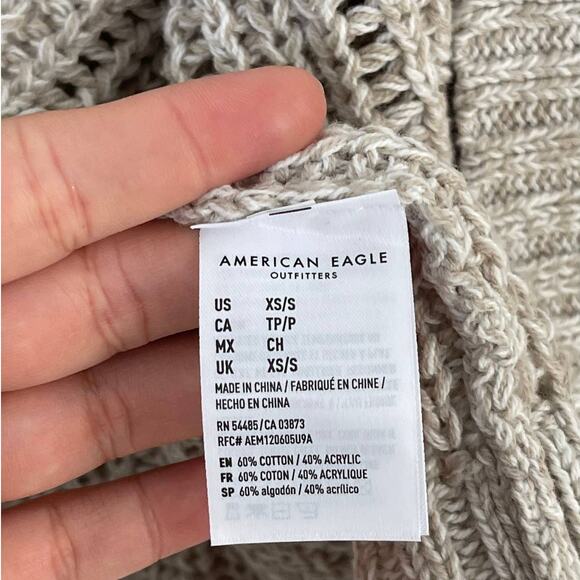 American Eagle Light Beige Open Front Knit Fringe Sleeve Cardigan Sweater XS - Picture 8 of 9